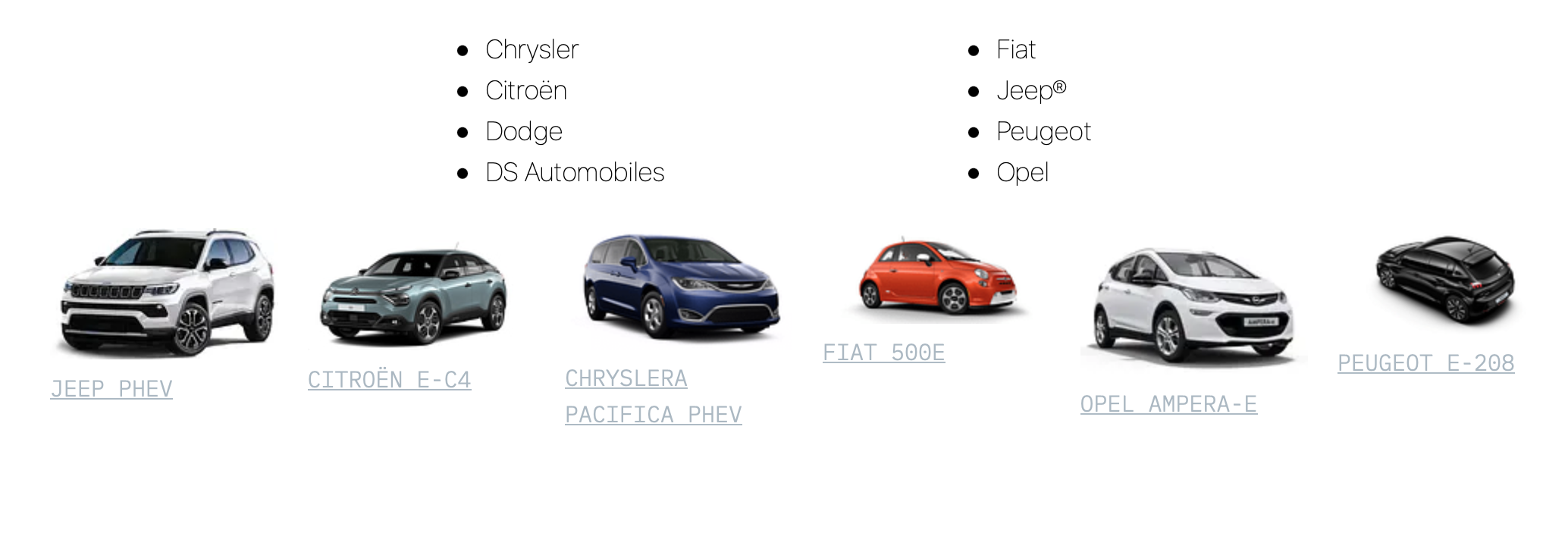 Stellantis models of electric and hybrid cars